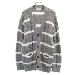 GELATO PIQUE HOMME ジェラートピケオム ボーダー柄 長袖 Vネック カーディガン M グレー ルームウェア メンズ 古着