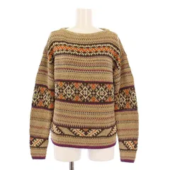 ローレンラルフローレン LAUREN RALPH LAUREN ニット セーター 長袖 ボートネック 総柄 麻 リネン混 XS 茶 ブラウン /BB