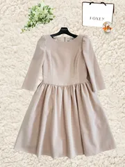 美品★★FOXEY/フォクシーニューヨーク ドレス Winter Wonder  ウィンターワンダー 38 アンティークベージュ マットストレッチグログラン ロゴファスナー ’22年増産 39842