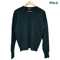 3771 ポロラルフローレン ダークグリーン Vネック ウールニット