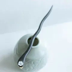 白蝶貝シェル花　桜のかんざし　黒檀　木製　簪　和装髪飾り　ヘアアクセサリー