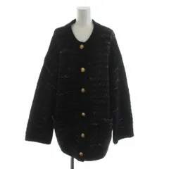 23区 オンワード樫山 ツイードニットジャケット ノーカラー 金ボタン ウール アルパカ混 絹 シルク 44 黒 ブラック KRWWNA0357 /AN53