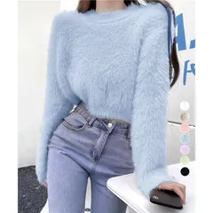 ショート丈 シャギーニットトップスmin#