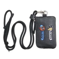 【美品】ear PAPILLONNER イア パピヨネ × PEZ | レザー モバイルストラップ ショルダー | WEB限定追加 | ポーチ | 猫と犬柄 ロゴ 刺繍 | ユニセックス | ブラック 黒 | ブランド ファッション アイテム【中古】