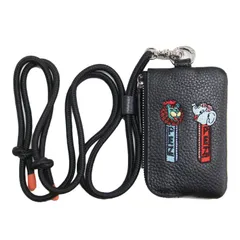 【美品】ear PAPILLONNER イア パピヨネ ✕ PEZ | レザー モバイルストラップ ショルダー | WEB限定追加 | ポーチ ZOO柄 ロゴ 刺繍 | ユニセックス | ブラック 黒 | ブランド ファッション アイテム【レディース】【中古】