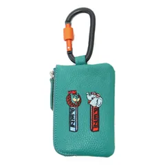【美品】ear PAPILLONNER イア パピヨネ ×PEZ | カラビナ付き パス＆キーケース / マルチケース コインケース キーリング | ZOO柄 ロゴ 刺繍 本革 ユニセックス | グリーン | ブランド ファッション アイテム【中古】