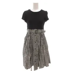 クミキョク 組曲 KUMIKYOKU リブニットワンピース 半袖 チェック柄 ベルト付き 160 黒 ブラック 白 ホワイト /YJ ■GY59