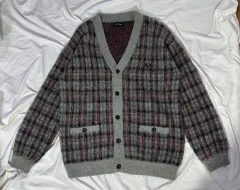 フレッドペリー タン チェック モヘア ニット カーディガン