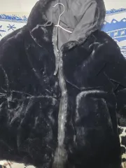 ブラック フード ファー ジャケット リバーシブル