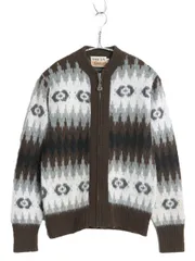 【お得なクーポン配布中!】 60s USA製 キャンパス フルジップ デザイン ニット セーター ジャケット レディース S 程 ヴィンテージ アクリル 総柄 カーディガン 前開き