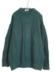 【お得なクーポン配布中!】 アイルランド製 Carraig Donn フィッシャーマン ウール ニット セーター メンズ レディース L / アラン ケーブル ローゲージ シンプル 緑