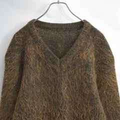 Used Shaggy Knit モヘアタッチ シャギーニット メランジ  Vネック セーター プルオーバー ブラウンベース ヴィンテージ ビンテージ 古着 メンズ M～L相当