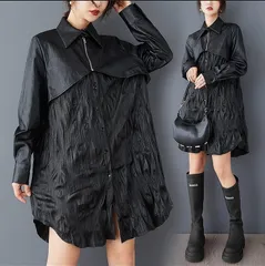 ワンピース レディース エコレザー フェイク 黒 長袖 大きいサイズ 秋冬 春 個性派 新品