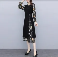 ワンピース ドレス 5XL 大きいサイズ 異素材ワンピース 花柄 結婚式 韓国