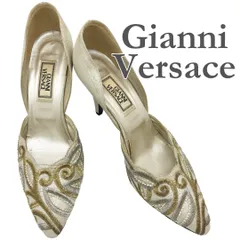 Gianni Versace ハイヒール 刺繍 ラインストーン ポインテッドトゥ セパレート ゴールド 2278A