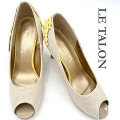 ■新品級■ LE TALON ハイヒール ラメ 花 オープントゥ ベージュ 584T