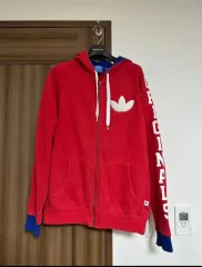 ヴィンテージ adidas アディダス レッド 起毛 フードジップアップ