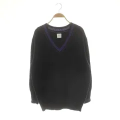 スピック&スパン Spick&Span ウール カシミヤ混 ラメライン チルデンニット セーター Vネック F 黒 ブラック 紫 パープル /AT ■OS