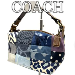 COACH コーチ アクセサリーポーチ ミニバッグ ハンドバッグ パッチワーク キャンバス レザー ブルー ネイビー マルチカラー Y2K ヴィンテージ テイスト 小物入れ