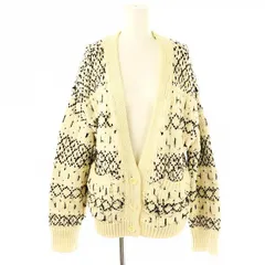 ザラ ZARA ニット カーディガン Vネック 総柄 S オフホワイト ブラック /DF ■OS