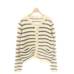 ザラ ZARA サマーニット ボーダー カーディガン クルーネック L 白 ホワイト 紺 ネイビー /AT ■OS