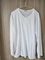 白 ヘンリーネック 長袖Tシャツ M