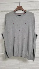 XXL トミーヒルフィガー グレー ホログラムロゴ刺繍 ニット ゴールデンサイズ XXL