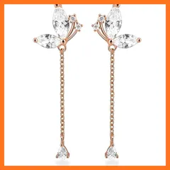 【新品】 ピアス レディース 揺れる つけっぱなし ジルコン 18金 メッキ 蝶々 可愛い s925シルバー チェーン 金属アレルギー対応 人気 お誕生日 母の日 記念日 クリスマス プレゼント ピンクゴールド 0