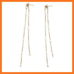 【新品】 ピアス ロングチェーン 二連 パールビーズ ゴールド シルバー 垂れ下がり 2way 揺れる トレンド アクセサリー (シルバー) 1