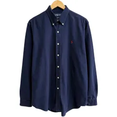 Ralph Lauren ラルフローレン CUSTOM FIT ボタンダウンシャツ コットンシャツ 長袖シャツ ワンポイントロゴ 刺繍 紺 ネイビー Lサイズ No.H986