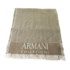 アルマーニ コレツィオーニ ARMANI COLLEZIONI マフラー ウール フリンジ 総柄 ベージュ