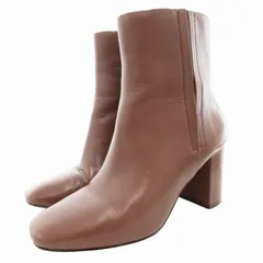 コールハーン COLE HAAN ショートブーツ チャンキーヒール スクエア サイドジップ レザー 5B 茶 ブラウン /GV