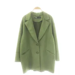 ザラ ZARA フェイクスエード ロングジャケット テーラード S 緑 グリーン /AT ■OS