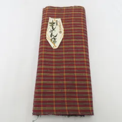 反物 綿反物 もめん縞 赤×黄色 格子柄 生地 リメイク 未仕立て品 チェック