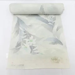 反物 正絹 小紋反物 アイスグレー×ホワイト 草花 ちりめん 着物生地 未仕立て 和裁練習 着尺 リメイクにも 縮緬