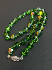 【1950s 稀少】ヴィンテージ クリスタルガラス ネックレス オーロラ加工 グリーン