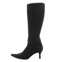 銀座かねまつ ベルト付き ロングブーツ スエード 23.5cm 黒