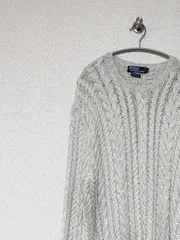 【Polo RALPH LAUREN】90-00s HAND KNIT ケーブルニットセーター L ポニー無し ポロラルフローレン ハンドニット 古着