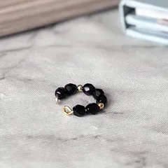 ブラック ゴールド イヤーカフ 丸 イヤカフ 上品 シンプル メンズ おしゃれ【618】