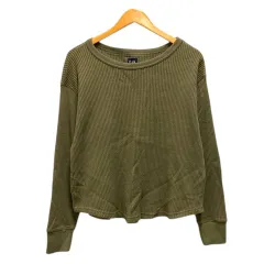 ギャップ GAP Tシャツ ワッフルロンT クルーネック 長袖 S 緑 カーキ