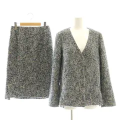 クーム COOMB ツイードセットアップ 上下 スーツ ノーカラージャケット スカート 38 紺 ネイビー /AT ■OS