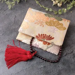 帯リメイク　数珠入れ　数珠ケース　念珠入れ　袱紗タイプ　J-15-060 ハンドメイド　和風　和柄　唐織