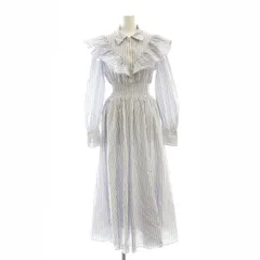 リエンダ rienda 24SS フロントZIPフリルSH OP ストライプ ワンピース マキシ ロング 長袖 M 白 ホワイト 青 ブルー /AT ■OS