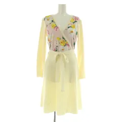 チェスティ Chesty フラワープリント ニットワンピース 膝丈 切替 ベルト付 0 オフホワイト /MY ■OS