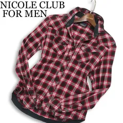 NICOLE CLUB FOR MEN ニコルクラブ フォーメン 襟袖ワイヤー★ 長袖 スリム ウエスタン チェック シャツ Sz.46 メンズ