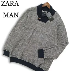 【新品 未使用】 ZARA MAN ザラ マン 秋冬 裏起毛★ コットン ニット セーター Sz.XL　メンズ ネイビー 大きいサイズ