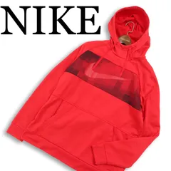 NIKE ナイキ 秋冬 裏起毛★ DRY-FIT ビッグ ロゴ ドット パーカー プルオーバー Sz.L メンズ 赤