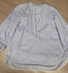 COS ブルー ストライプ ヘンリーネック シャツ ブラウス