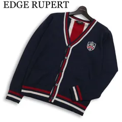 EDGE RUPERT ルパート 秋冬 ウール★ ユニオンジャック トリコロールライン エンブレム ニット カーディガン Sz.L メンズ 紺のサムネイル