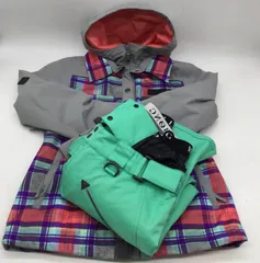 1162 BILLABONG ビラボン スキーウェア スノーボードウェア 上下セット レディース サイズS ポリエステル チェック柄×グリーン